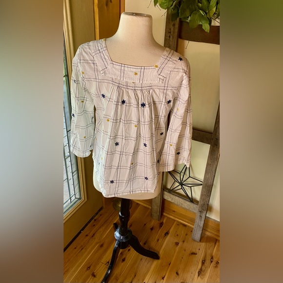 💥Madewell Embroidered Windowpane Square-Neck Button-Down Top💥 - Picture 5 of 15